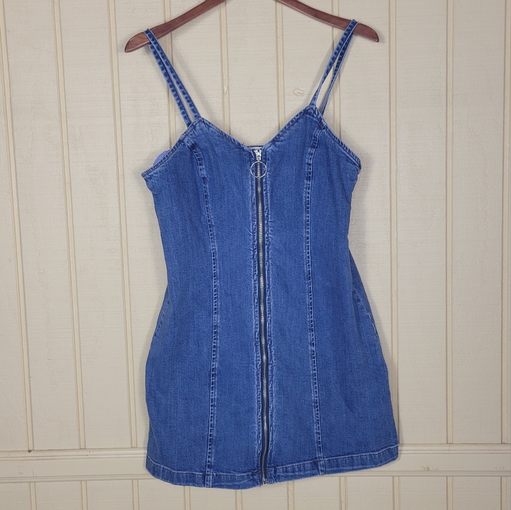 MiSC Denim mini dress front zip size Large